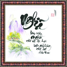 Tranh thư pháp vẽ tay chữ -NGHĨA-